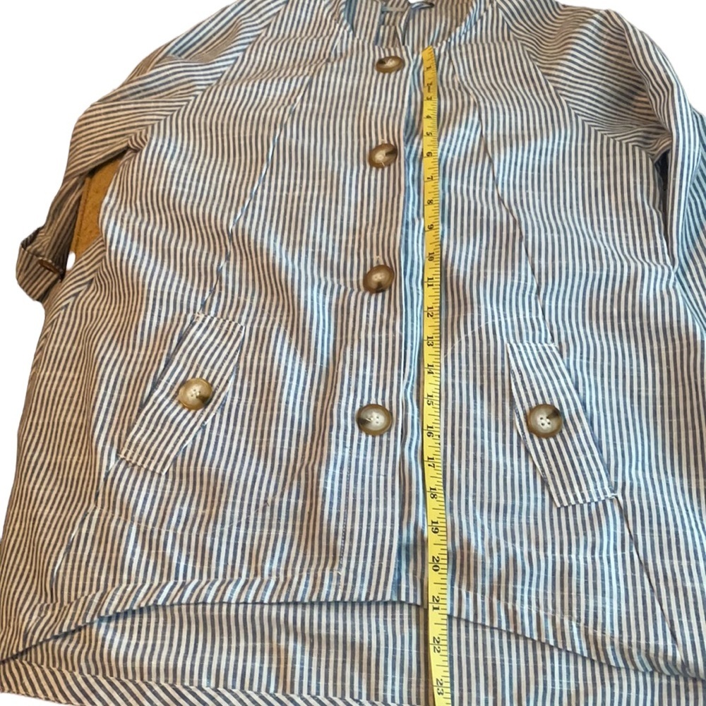 Sigrid Olsen Blue White Pinstripe Hooded Hi/Low Hem Size S - Picture 10 of 11